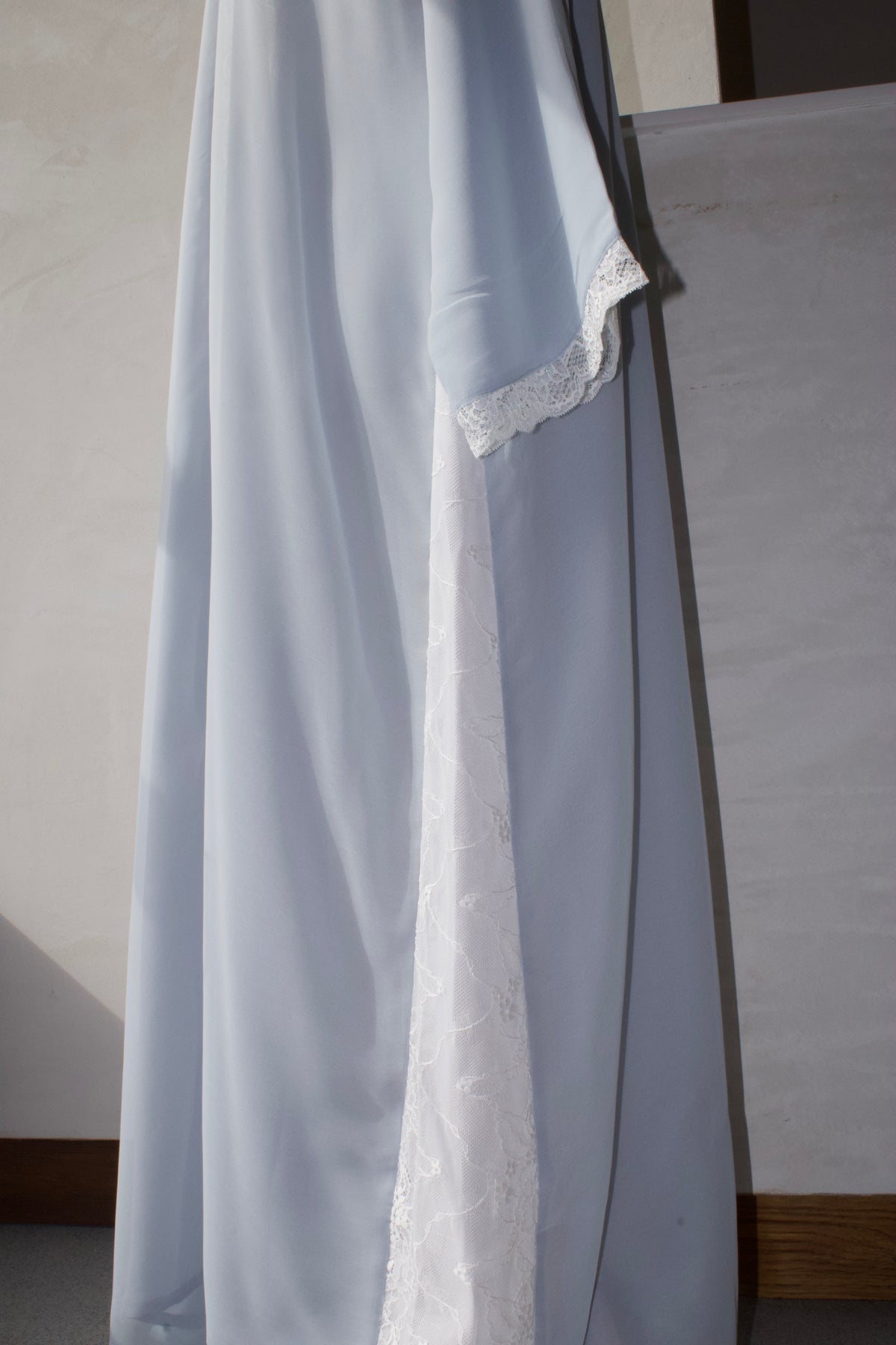 Powder Blue Chiffon Lace Abaya