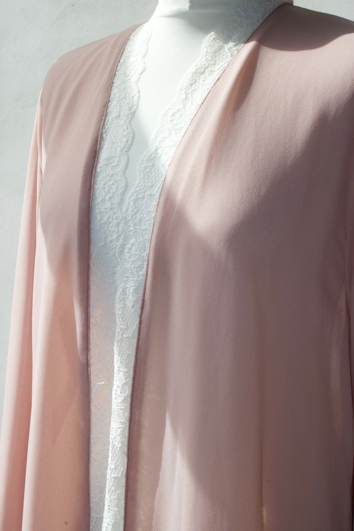 Blush Pink Chiffon Lace Abaya