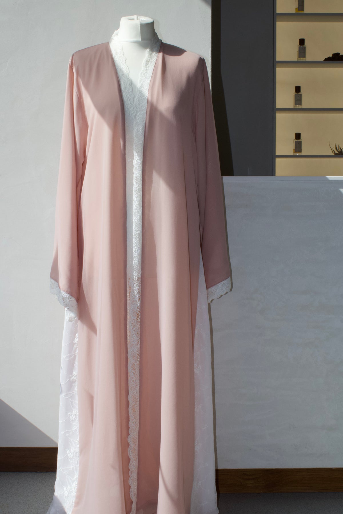 Blush Pink Chiffon Lace Abaya