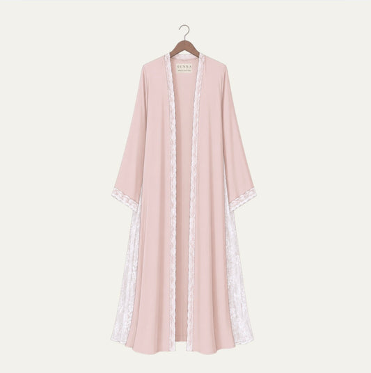 Blush Pink Chiffon Lace Abaya
