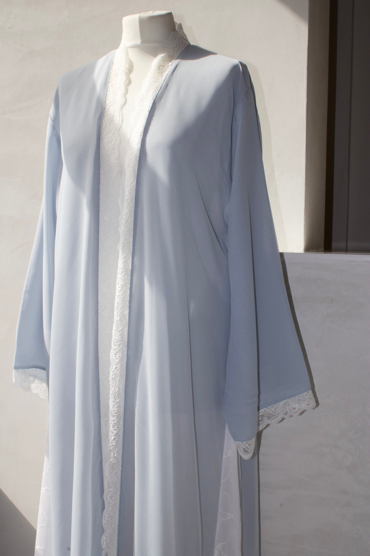 Powder Blue Chiffon Lace Abaya