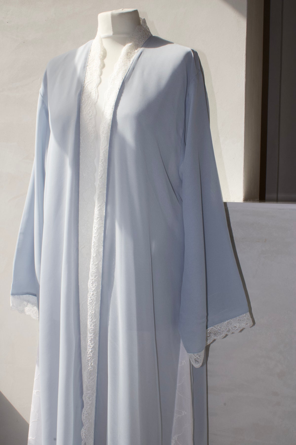 Powder Blue Chiffon Lace Abaya